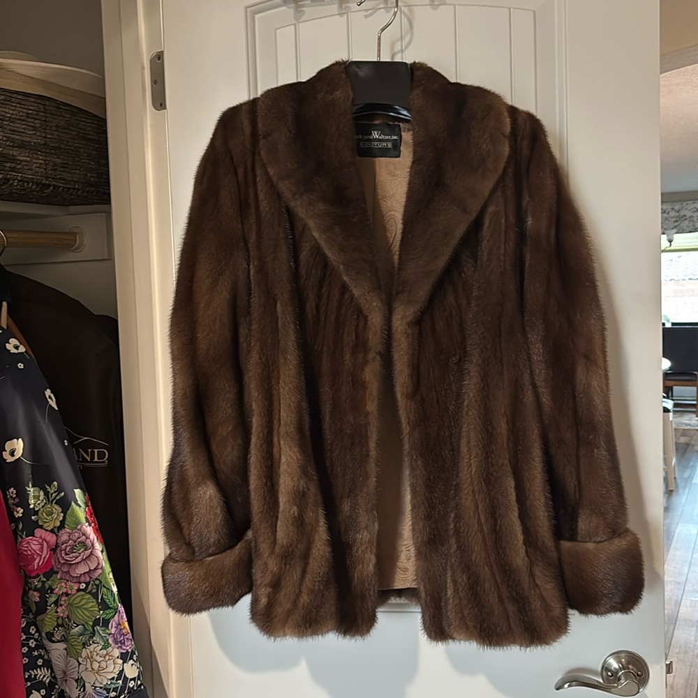 Natural brown mink coat. Swing style. Multiple back panels.